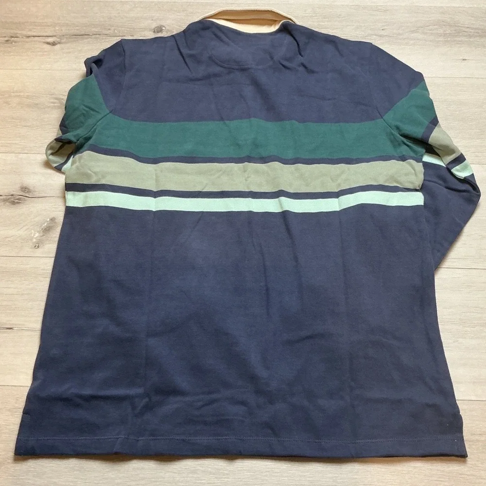 Marine Layer Sueded Rugby Polo Navy Green Stripe Medium‎ New With Tags